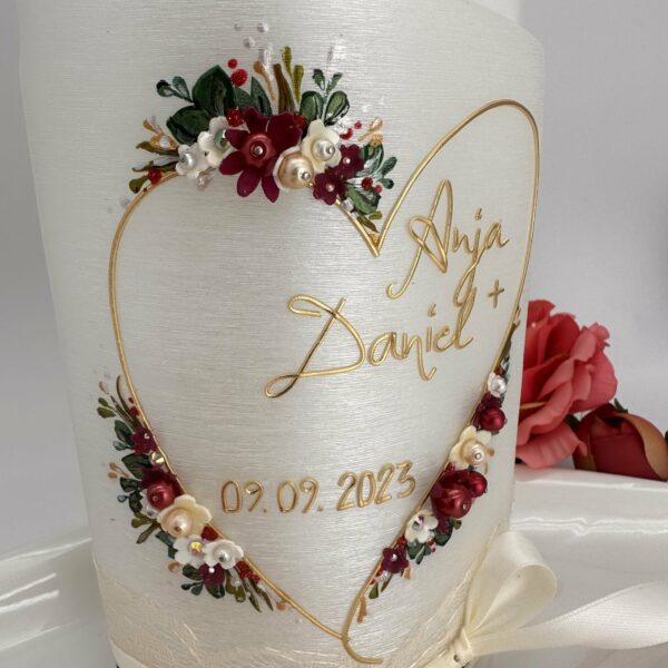 Hochzeitskerze "Flowerheart" deep red