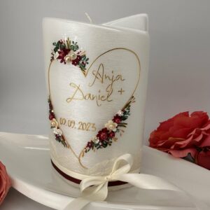 Hochzeitskerze "Flowerheart" deep red – Bild 5