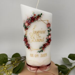 Hochzeitskerze "Blütenhexagon" Beerentöne