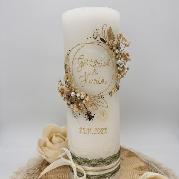 Hochzeitskerze "Silent Flowers" Naturelook