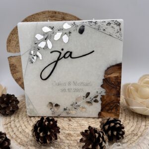 Hochzeitskerze "Symmetry Leaves" silver & black