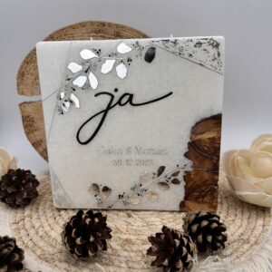 Hochzeitskerze "Symmetry Leaves" silver & black – Bild 5