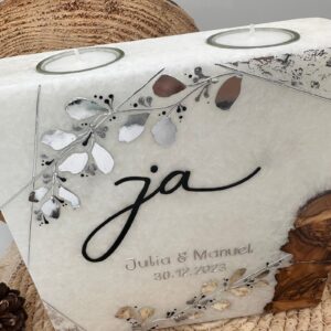Hochzeitskerze "Symmetry Leaves" silver & black – Bild 4