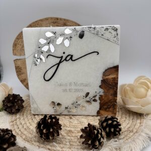 Hochzeitskerze "Symmetry Leaves" silver & black