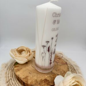 Hochzeitskerze "Wildflowers" veredelt mit Bändern – Bild 2