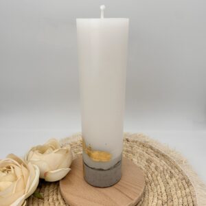 Kerze mit Beton und Blattgold 25x8 cm