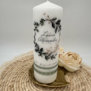 Hochzeitskerze "Oliveloop" dunkelgrün