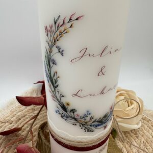 Hochzeitskerze "Wiesenblumenkranz" dunkelrot – Bild 3