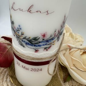 Hochzeitskerze "Wiesenblumenkranz" dunkelrot – Bild 2