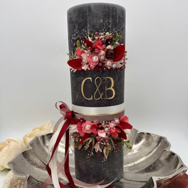 Hochzeitskerze "Romantic Berry" Monogram