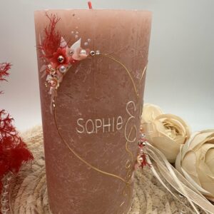 Hochzeitskerze "Flowerheart" dreamy apricot
