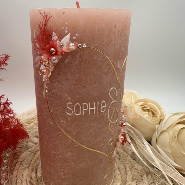 Hochzeitskerze "Flowerheart" dreamy apricot