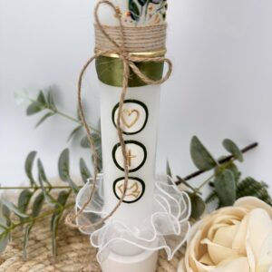 Taufkerze "Greenery" olivegrün & gold – Bild 6