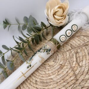 Taufkerze "Greenery" olivegrün & gold – Bild 7