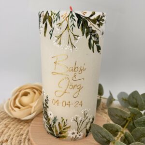 Hochzeitskerze "Gypsophila" grün & weiß – Bild 7