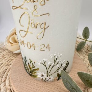 Hochzeitskerze "Gypsophila" grün & weiß – Bild 4