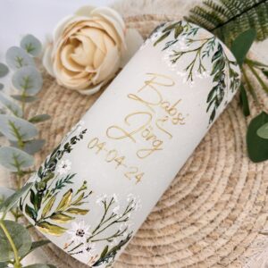 Hochzeitskerze "Gypsophila" grün & weiß