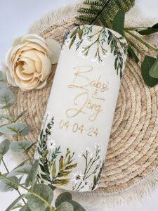 Hochzeitskerze "Gypsophila" grün & weiß – Bild 5