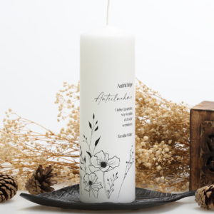 Trauerkerze "Mohnblumen" schwarz mit Widmung