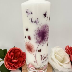 Taufkerze "Pusteblumen" pink & lila – Bild 4