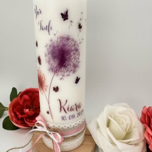 Taufkerze "Pusteblumen" pink & lila – Bild 3