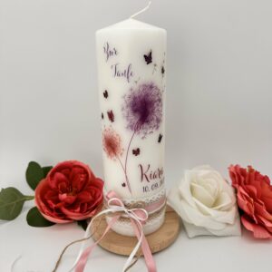 Taufkerze "Pusteblumen" pink & lila