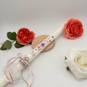 Tauf- oder Kommunionskerze "Pusteblumen" pink & lila
