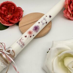 Tauf- oder Kommunionskerze "Pusteblumen" pink & lila – Bild 2