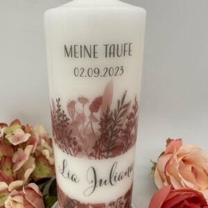 Taufkerze "Wiesenblumen" Altrosa – Bild 2