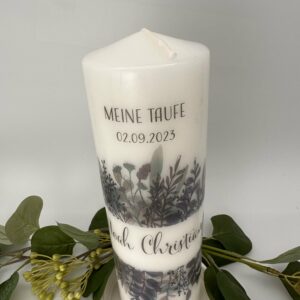 Taufkerze "Wiesenblumen" Graublau – Bild 3