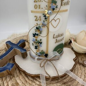 Taufkerze "Blätterranke" grün & blau – Bild 4