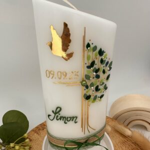 Taufkerze "Lebensbaum" mit Kreuz und Taube – Bild 2