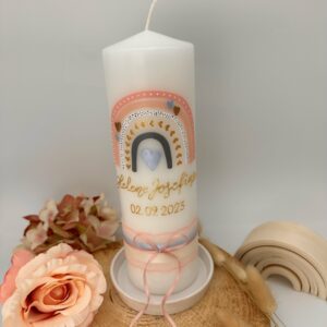 Taufkerze "Rainbow" rosa & hellblau – Bild 2