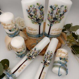 Kommunionskerze Lebensbaum "Magnolie" mint – Bild 5