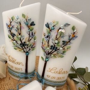 Taufkerze Lebensbaum  "Magnolie" mint – Bild 2