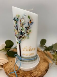 Taufkerze Lebensbaum  "Magnolie" mint – Bild 3