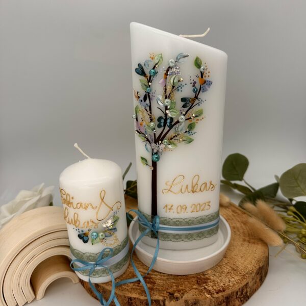 Taufkerze Lebensbaum  "Magnolie" mint