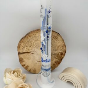 Taufkerze  "Kreuz mit Blütenranke" silber & blau – Bild 4
