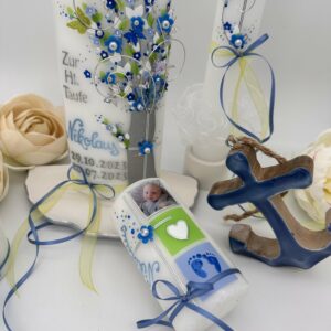 Taufkerze  "Lebensbaum" grün & blau – Bild 3