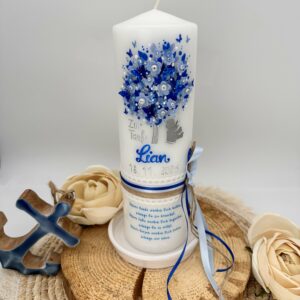 Taufkerze "Flowertree" petrolblau