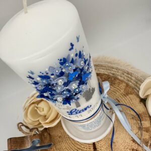 Taufkerze "Flowertree" petrolblau – Bild 3