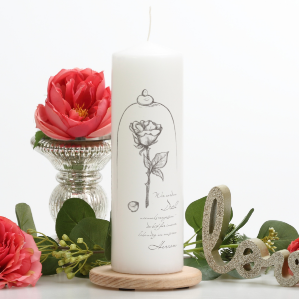 Trauerkerze "Rose unter Glas" in verschiedenen Farben