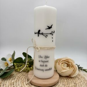 Trauerkerze "Birds" mit Bändern und Spruch