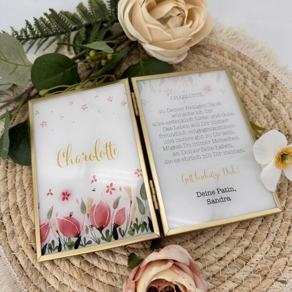 Patenbrief "Magnolie rosa" Goldrahmen