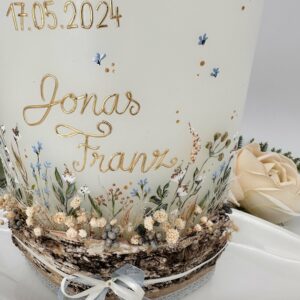 Taufkerze "Blumenwiese" mit Holzelement – Bild 2