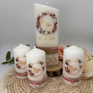 Taufkerze "Blütenkranz" rosa & brombeer – Bild 6