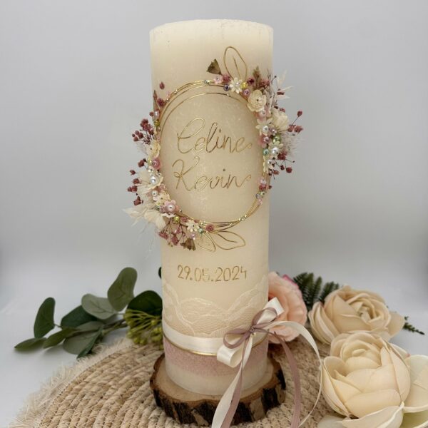 Hochzeitskerze "Silent Flowers" Lovely Rosé