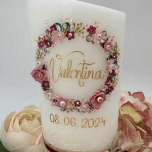 Taufkerze "Blütenkranz" rosa & brombeer – Bild 2