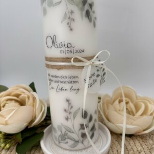 Taufkerze "Olivenzweige" mit Spruch – Bild 2