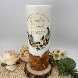 Hochzeitskerze "Blättertraum" grün & gold